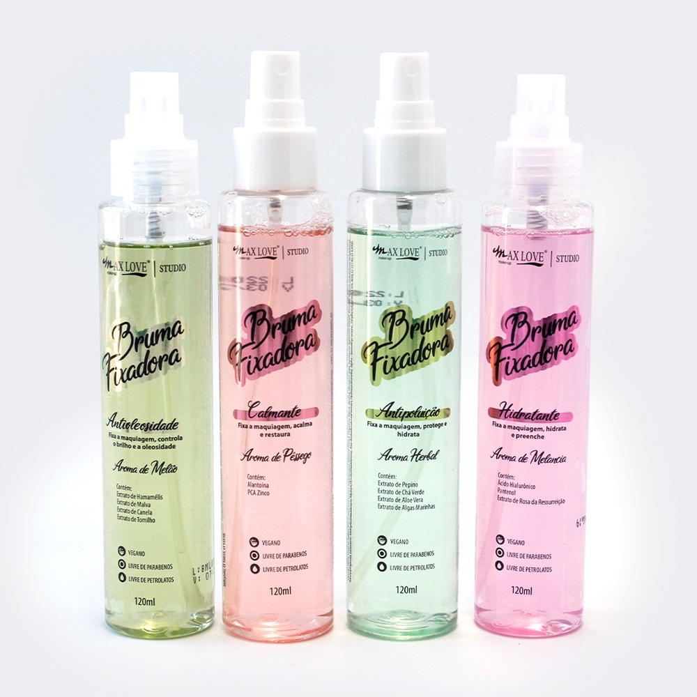 Bruma Fixadora Vegana, Fixador de maquiagem com Aroma Max Love 120 ml, Mantenha sua maquiagem impecável durante todo o dia