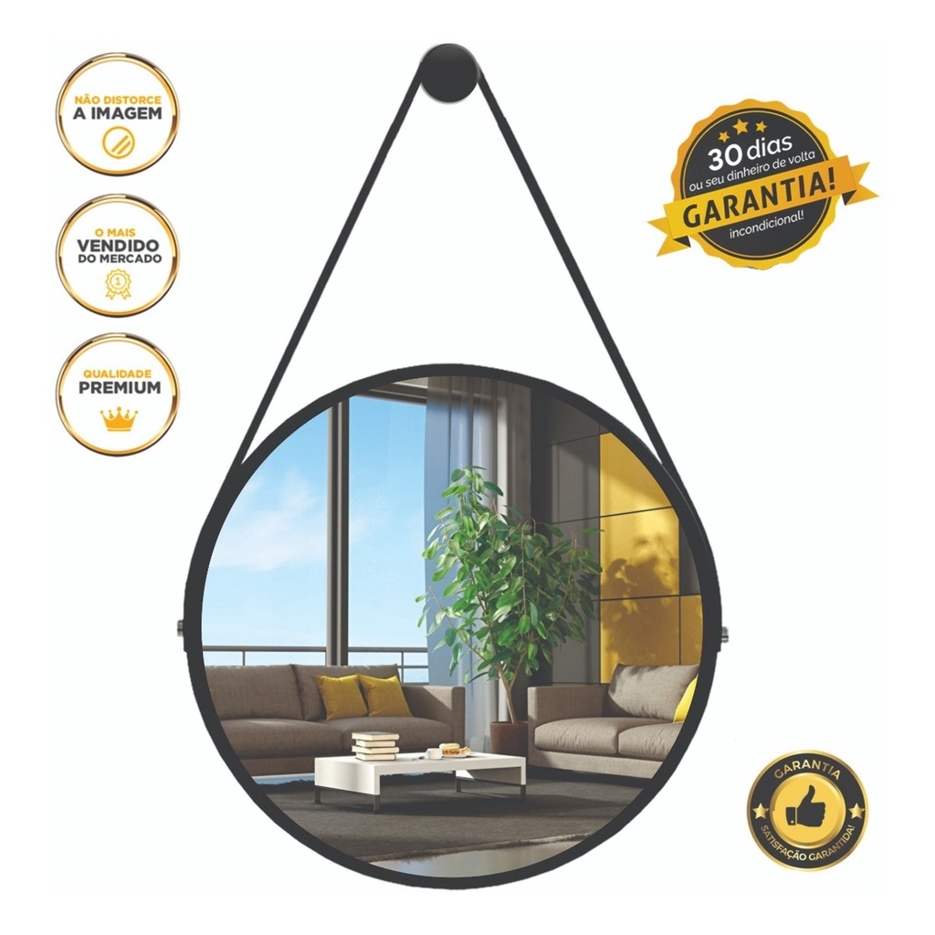 Espelho Redondo Decorativo Parede com Alça de Metal Espelho Pendurado de Luxo Suspenso C/ Corrente Moderna Elegante Adnet Espelho de Parede Metalizado com Alça e Corrente de Metal Decorativo Espelho pra Banheiro Espelho Decoração de Casa Design