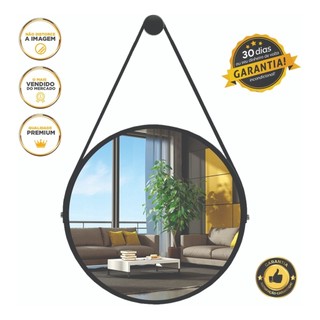 Espelho Redondo Decorativo Parede com Alça de Metal Espelho Pendurado de Luxo Suspenso C/ Corrente Moderna Elegante Adnet Espelho de Parede Metalizado com Alça e Corrente de Metal Decorativo Espelho pra Banheiro Espelho Decoração de Casa Design
