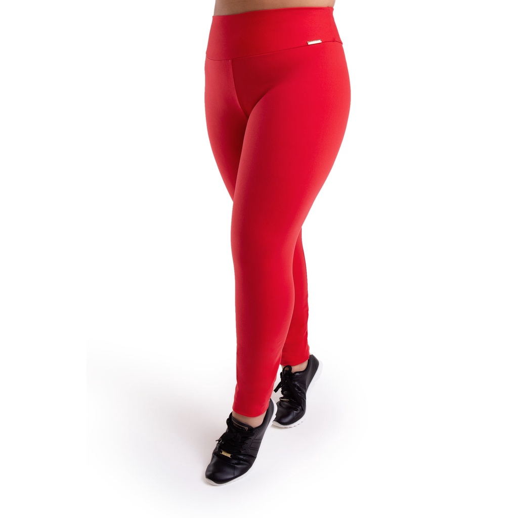 Legging Lisa Vermelha Feminina Suplex Moda Fitness Não Transparente Cintura Alta Plus Size Academia Dia a Dia Exercício