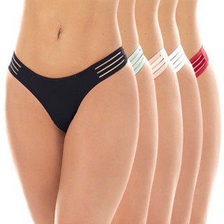 Kit 3 Calcinhas Fio Dental Elástico Lateral Lingerie Tanga Microfibra