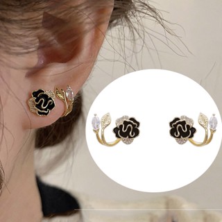 Exclusivo Retro Temperamento Elegante Camélia Strass Pequena Flor Novo Estilo Brincos
