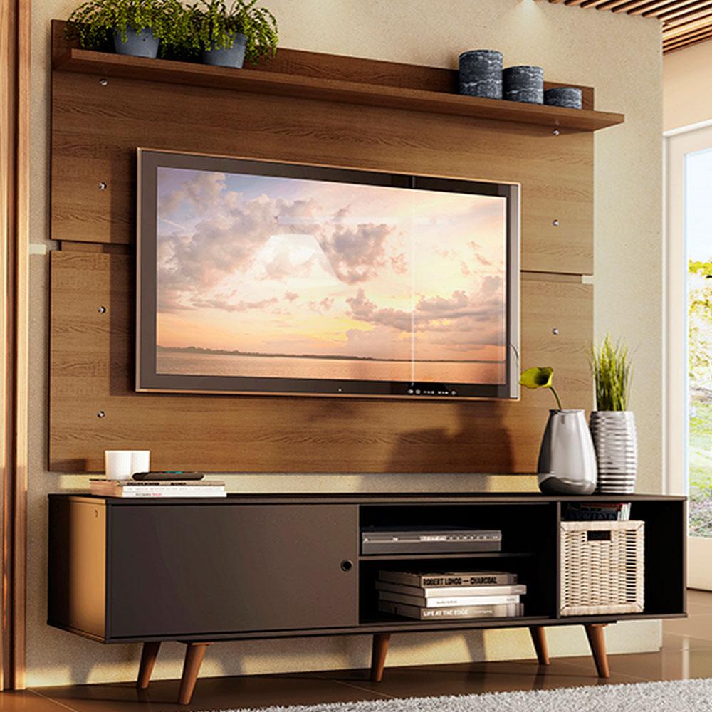 Rack Madesa Dubai e Painel para TV até 65 Polegadas com Pés - Preto/Rustic 8N5Z - Home & Living