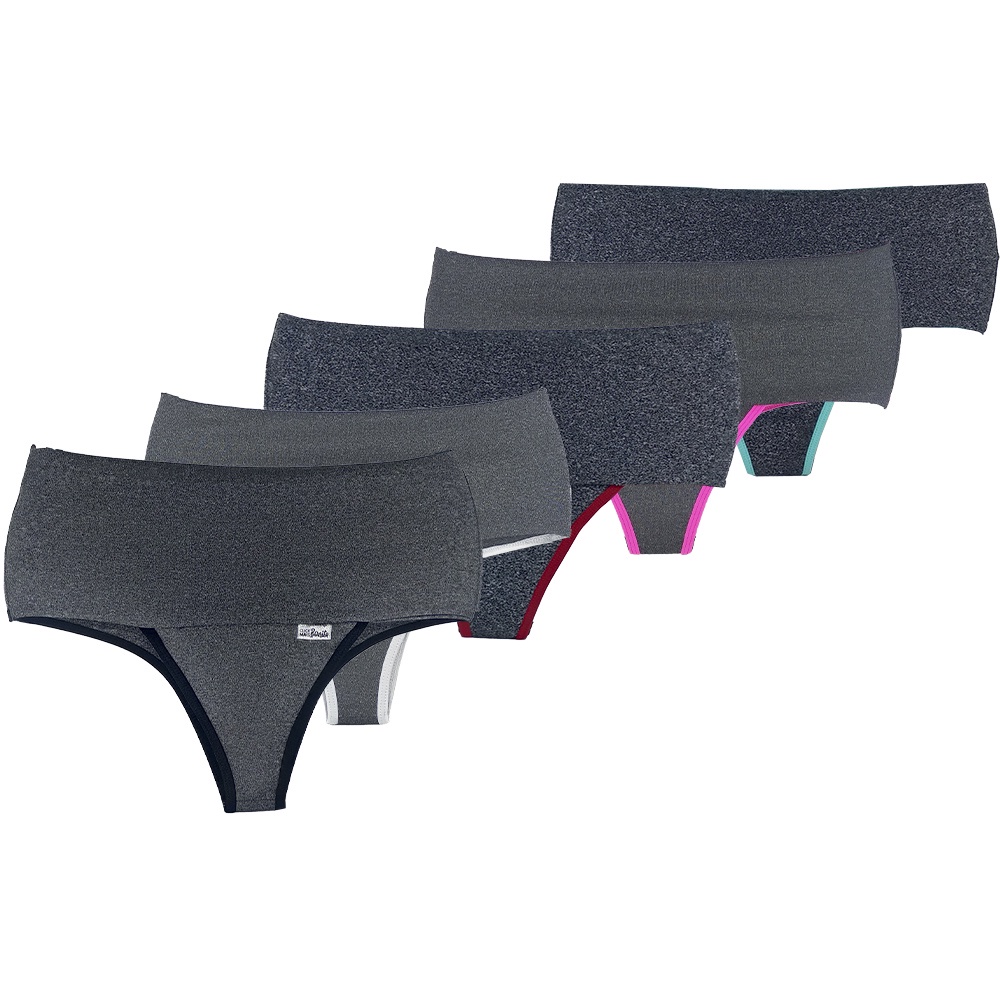 Kit 5 Calcinhas Tangas Cós Alto Compressão Para Barriga Lingerie em Oferta na Shopee