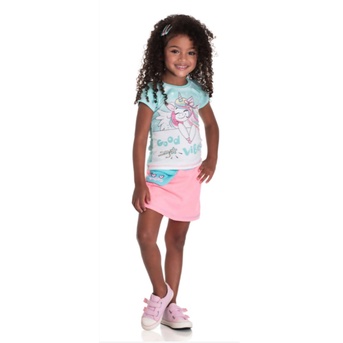 Conjunto feminino infantil  8647 camiseta cotton shortsaia molecotton unicórnio goodvibes verão love bermuda randa mundu