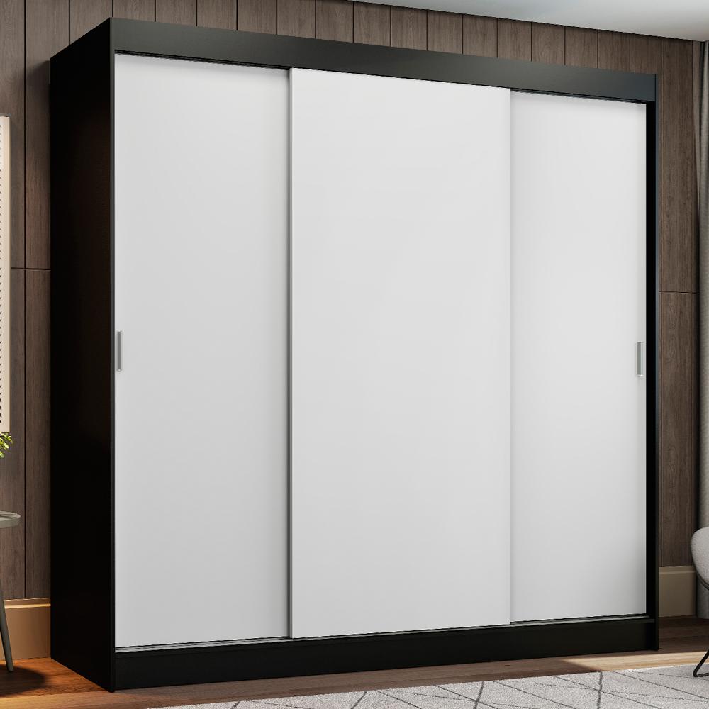 Guarda-Roupa Casal Madesa Reno 3 Portas de Correr - Preto/Branco em Oferta na Shopee