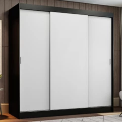 Guarda-Roupa Casal Madesa Reno 3 Portas de Correr - Preto/Branco