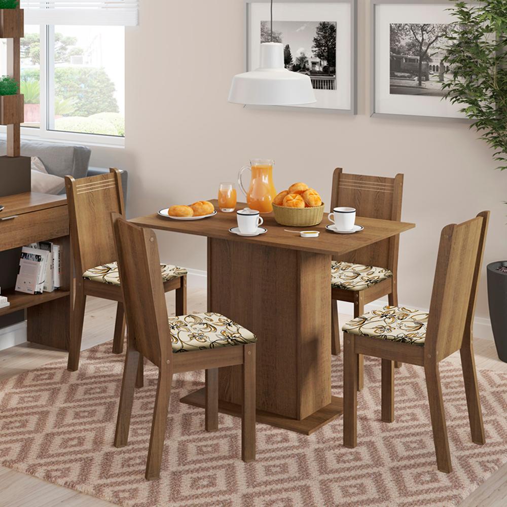 Conjunto Sala de Jantar Lexy Madesa Mesa Tampo de Madeira com 4 Cadeiras - Rustic/Floral L...
