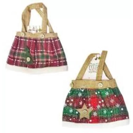 Kit com 2 Roupas Vestido Mamãe Noel Para Garrafa de Vinho 20x17cm