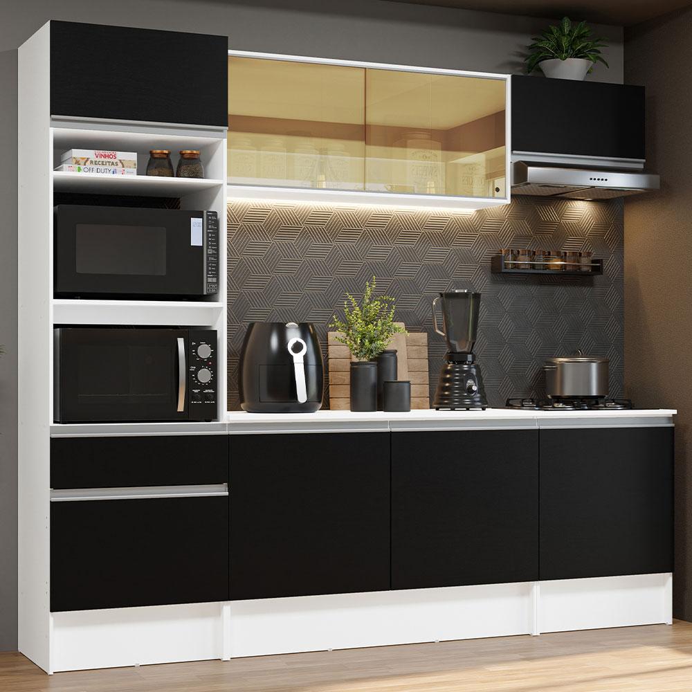 Cozinha Completa Madesa Diamante com Armário, Balcão e Tampo - Branco/Preto - Home & Living