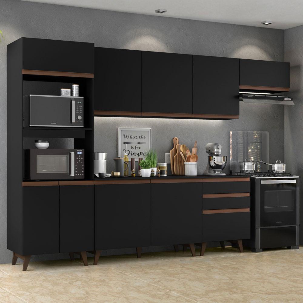 Armário de Cozinha Completa Madesa Reims 320001 com Balcão e Tampo - Preto - Home & Living