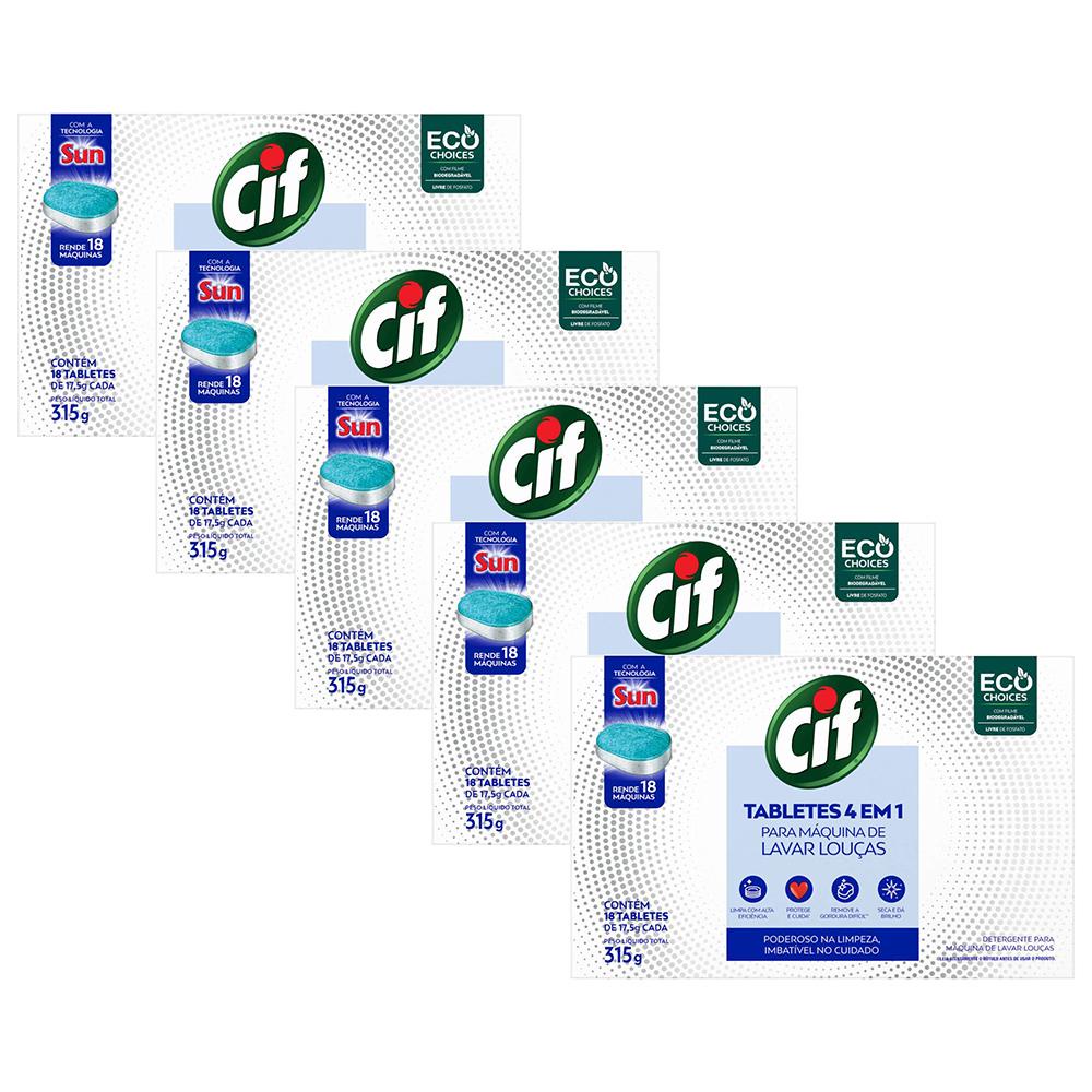 Kit 5 Tabletes 4 em 1 Cif Para Máquina de Lavar Louças 315g