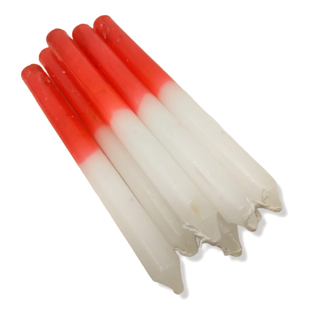 Vela Comum Palito Vermelha e Branca Kit Com 8 Unidades