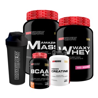 Kit Waxy Whey 900g + Amazing Mass 1,5kg + BCAA 100g Tang + Creatina 100g + Coqueteleira - BodyBuilders