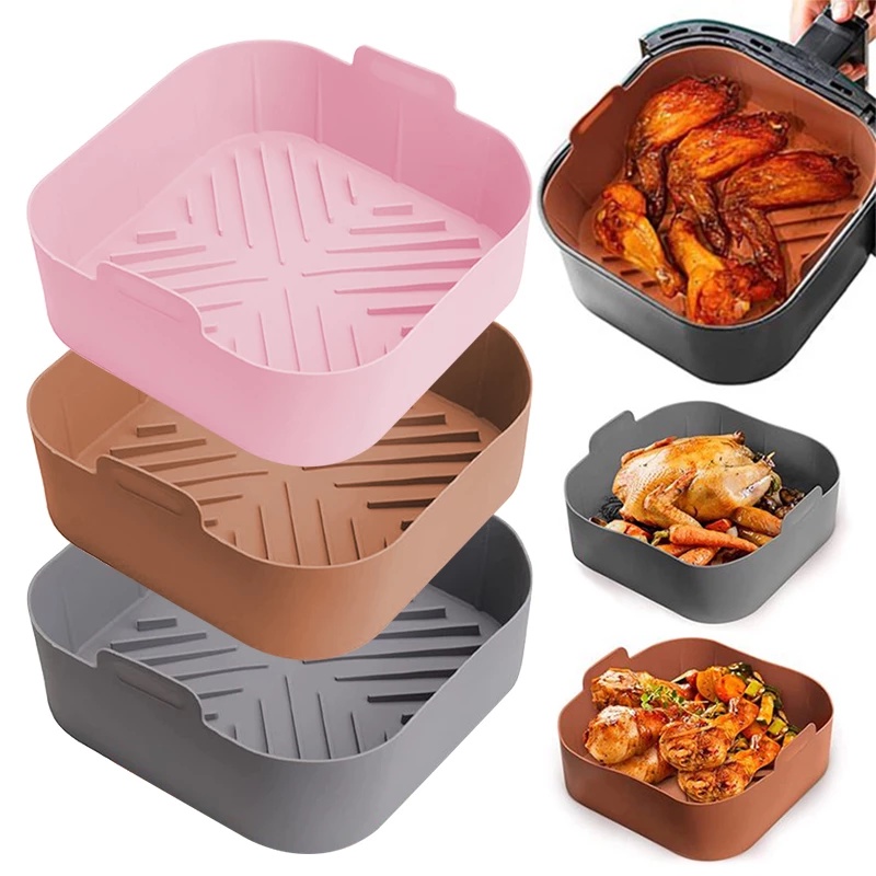 Air Fryer Acessórios Reutilizável Panela De Silicone Antiaderente Panelas Airfryer Baking Cesta Bandeja De Ferramenta De Cozimento Almofada Pan
