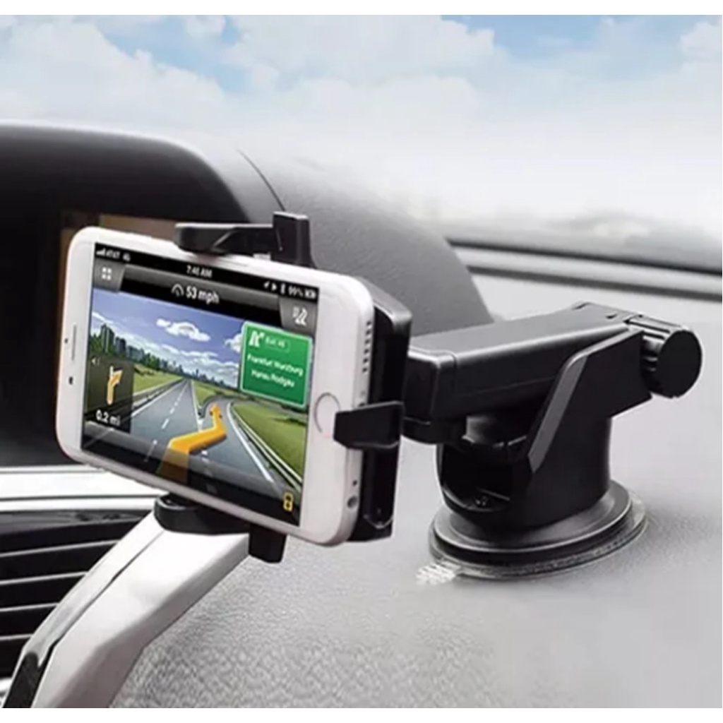 Suporte Veicular para Celular Ventosa Universal Trava Automática Ajustável Ajuste Rotação GPS Carro