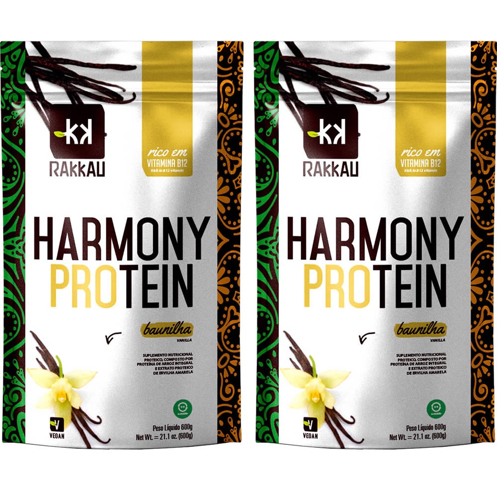 Kit 2 Harmony Protein Baunilha Rakkau 600g - Vegano - Proteína de Arroz e Ervilha