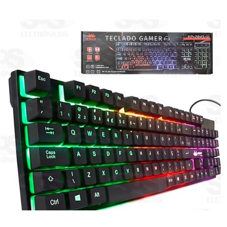 Teclado gamer Knup KP-2043/A QWERTY COM LED RGB português Brasil cor preto KNUP