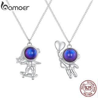 Bamoer 925 Sterling Silve Star Picking Astronauta Colar Fashion Joalheria Para Mulheres Presentes BSN283 + BSN284