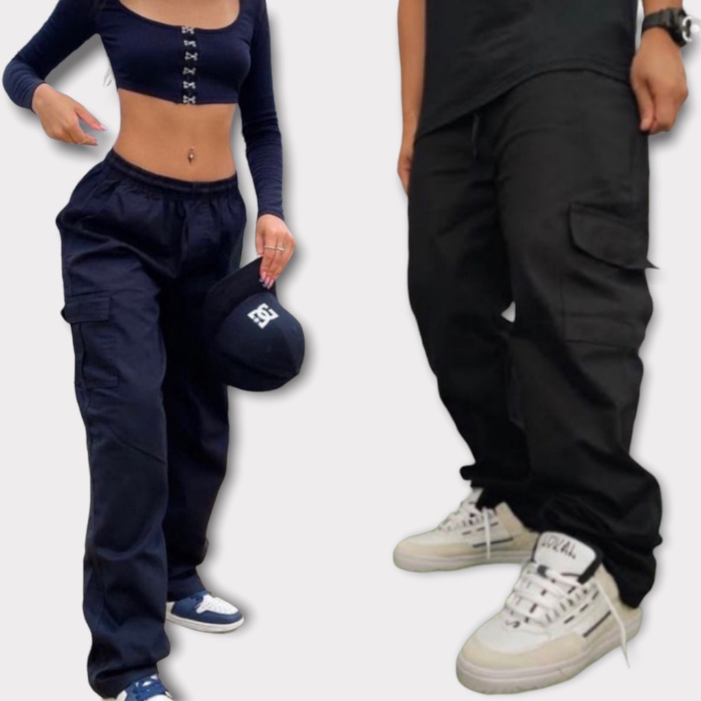Calça Cargo Preta Sarja Calça Cargo Feminina Masculina Unissex