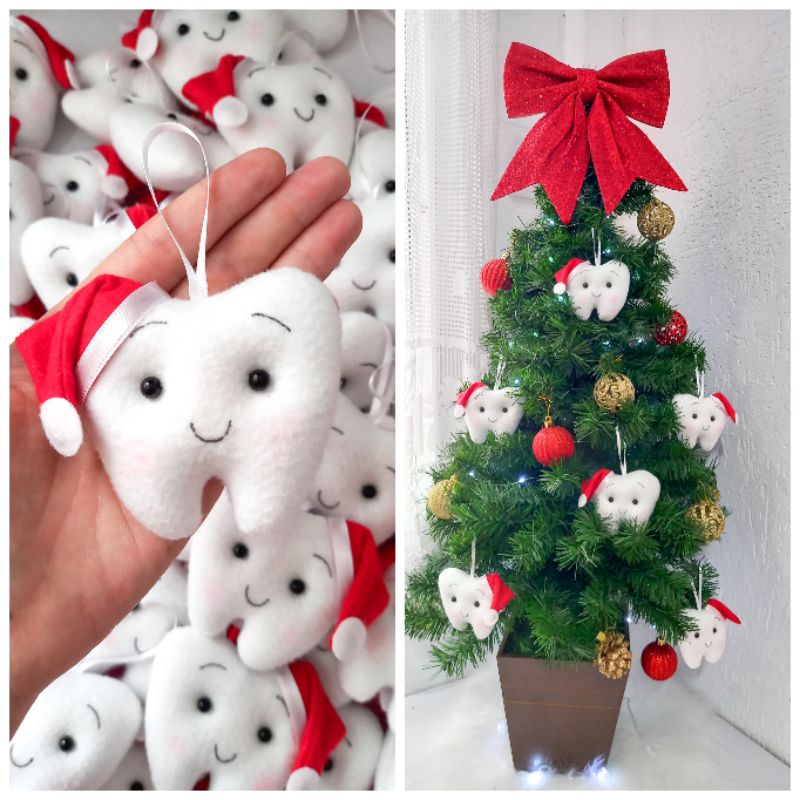 5/10/20 Peça Pingente Dentinho Natalino / Enfeite Para Arvore de Natal /Decoração Natalina consultório Odontológico  / Pingente Natal /Dentista/Dente/Dente Natal/ Natal / Dental/Lembrança Profissão Dentista