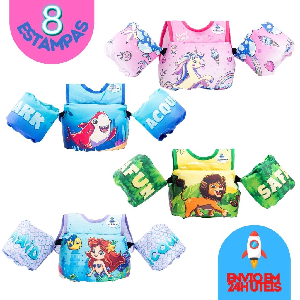Colete Salva Vidas Flutuador Infantil AcquaFun My Little Crab 100% Bóia Fabricado no Brasil
