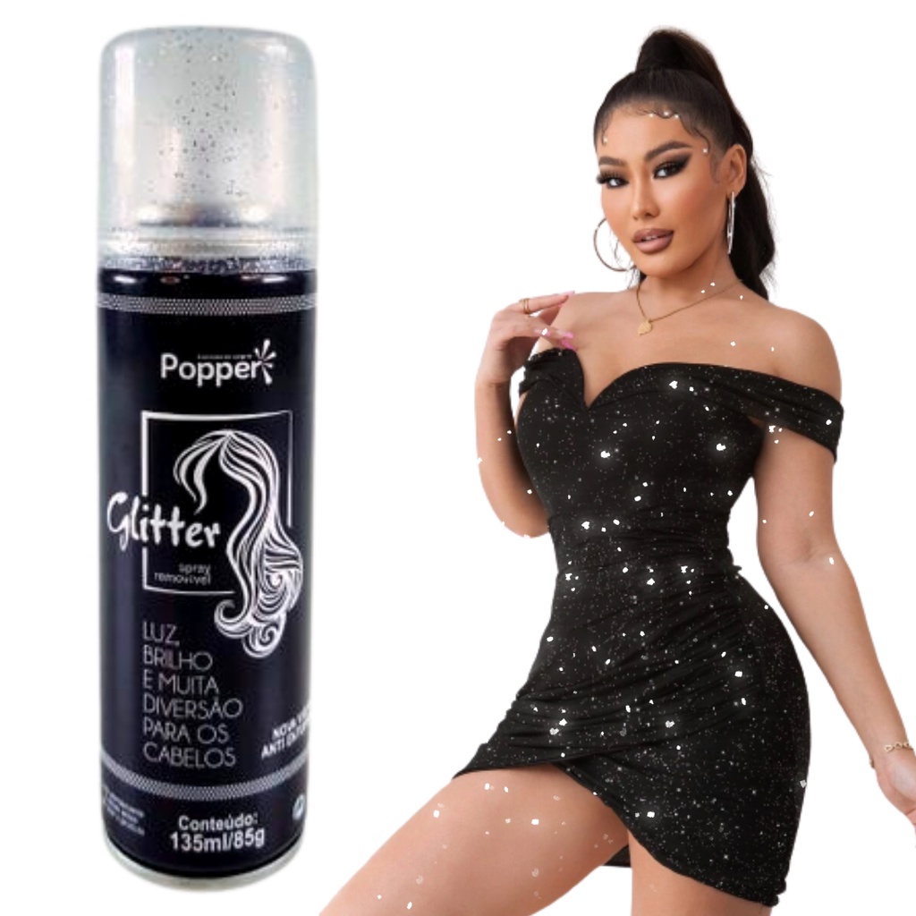 Spray De Glitter Popper Roupa e Cabelo com Brilho Intenso 135ml