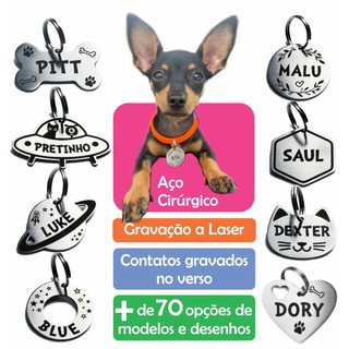 Placa De Identificação Pet / Cachorro / Gato / Gravada Laser