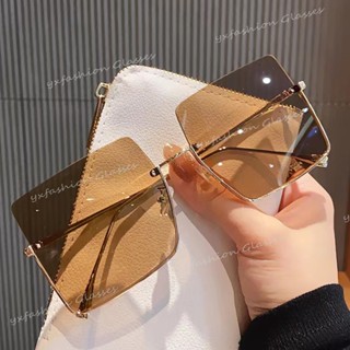Moda Feminina Quadrada Grande Moldura Meio-Frama Metal Trim Óculos De Sol Retro Homens Feminino Colorido Transparente