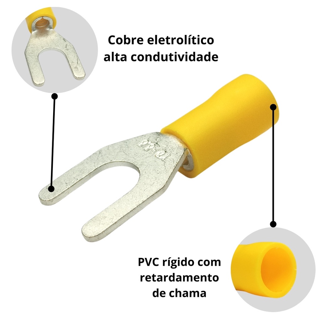 TERMINAL GARFO ISOLADO 4,0 A 6,0MM² M6 AMARELO 10 UNIDADES · foto 2