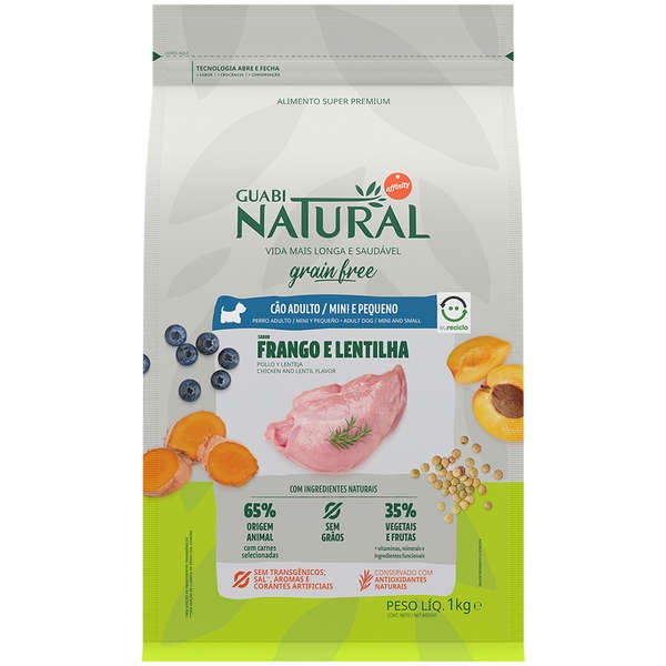 Ração Guabi Natural Grain Free Frango e Lentilha para Cães Adultos Raças Mini e Pequenas 1kg