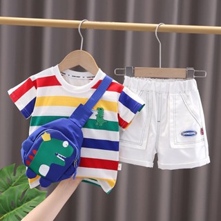 Conjunto De Duas Peças De Moda Menino Bonito De 1-5 Anos Com Bolsa De Dinossauro