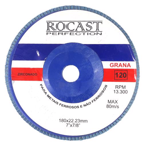 Disco de Lixa Flap 180 x 22mm 7pol x 7/8pol Gr 120 102,0008 ROCAST