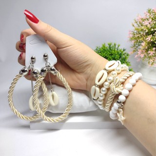 Brinco de Argola Cordinha e Mix de Pulseiras