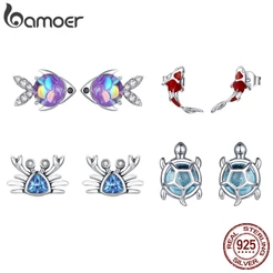 Brincos Bamoer 925 Prata Peixe Tartaruga Marinha Pinos De Orelha Fashion Joias Para Mulheres Presente SCE413