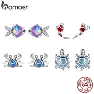 Brincos Bamoer 925 Prata Peixe Tartaruga Marinha Pinos De Orelha Fashion Joias Para Mulheres Presente SCE413
