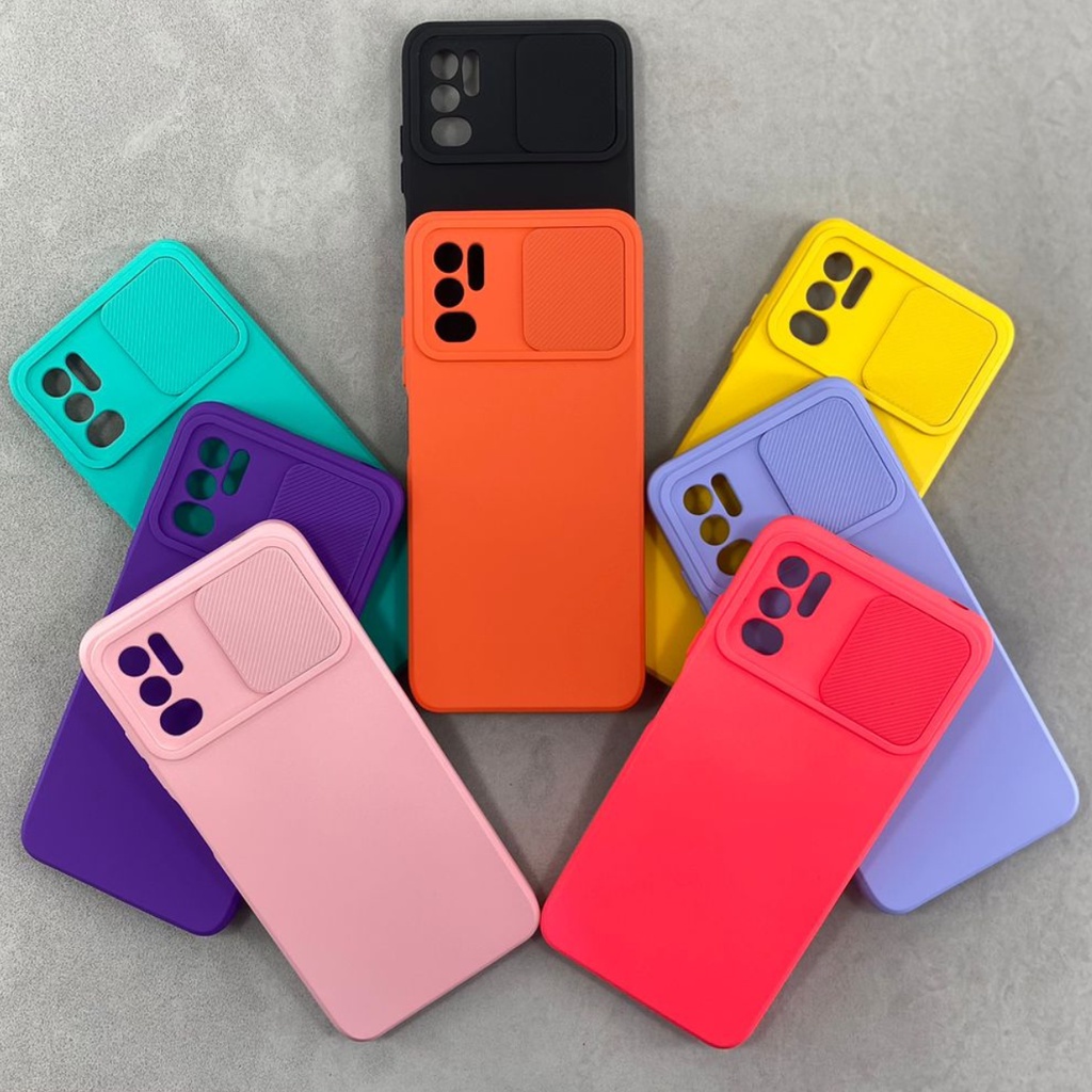 Capa Xiaomi Redmi Note 10 5G Slide Cam Protege Esconde Câmera Silicone Aveludada Colorida Case Capinha Anti Impacto