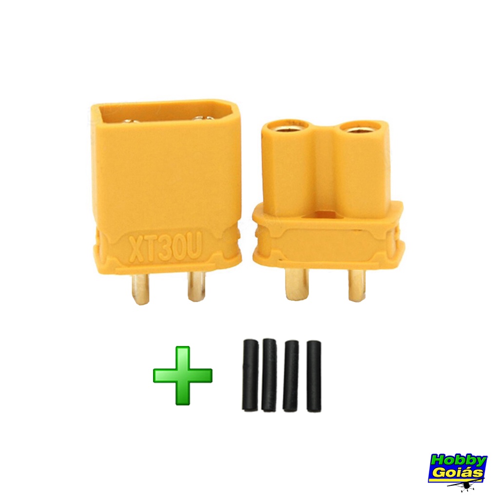 Conector XT30 Macho e Fêmea + Tubo Termo Retrátil P/ Esc e Bateria Aeromodelo Shock Flyer Planador