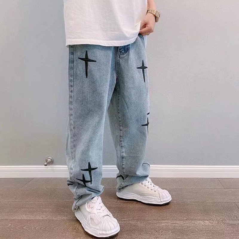 Vetement Homme Cross Bordado Vintage Calça Jeans Baggy Para Homens Calças  Y2K Roupas Estressadas Hip Hop Ropa Hombre - Escorrega o Preço