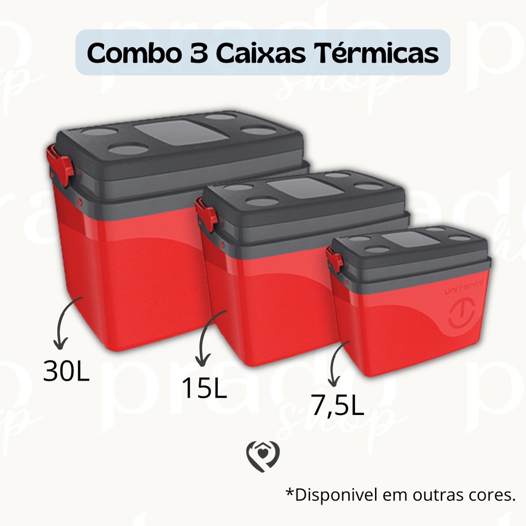 Combo Caixa Térmica Cooler Unitermi Com Alca 3 Cooler 7,5L, 15L e 30L