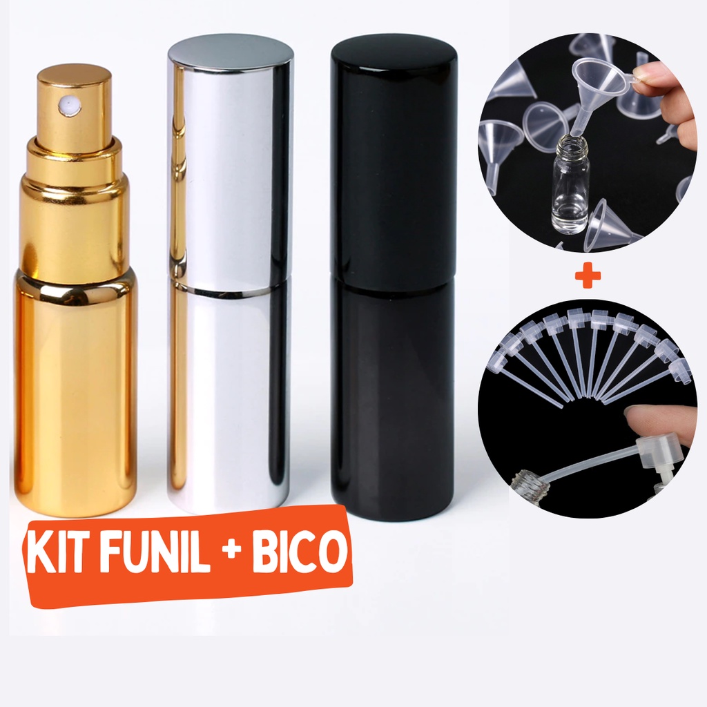 Porta Perfume Spray com Funil e Dispenser 5ml ou 10ml Mini Frasco Recarregavel Portátil