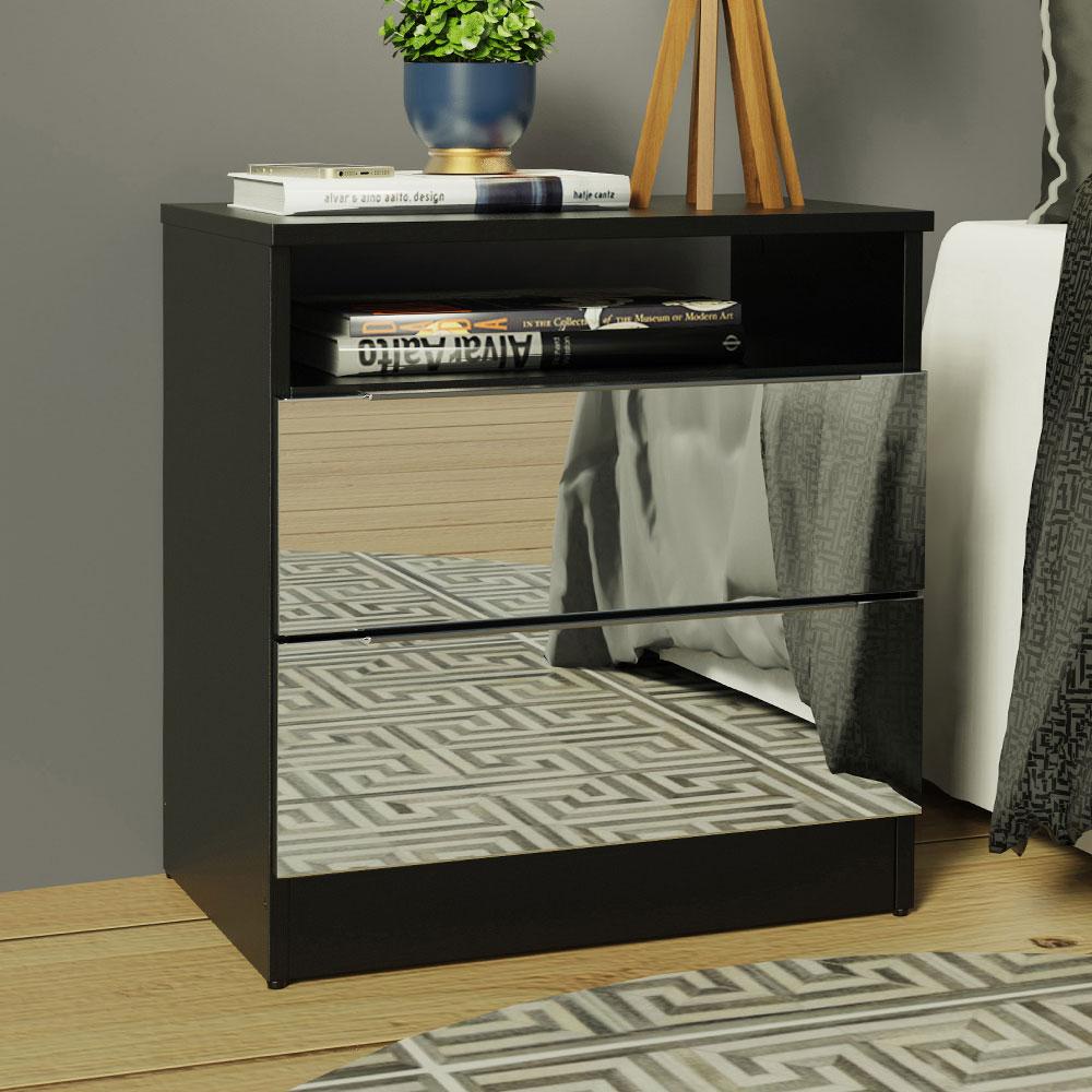 Mesa de Cabeceira Madesa 3227 2 Gavetas com Espelho - Preto em Oferta na Shopee