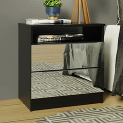 Mesa de Cabeceira Madesa 3227 2 Gavetas com Espelho - Preto