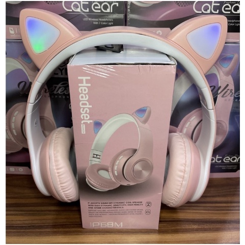 Fone Orelhas De Gatinho Led - Headphone Bluetooth Bass Exbom Rosa