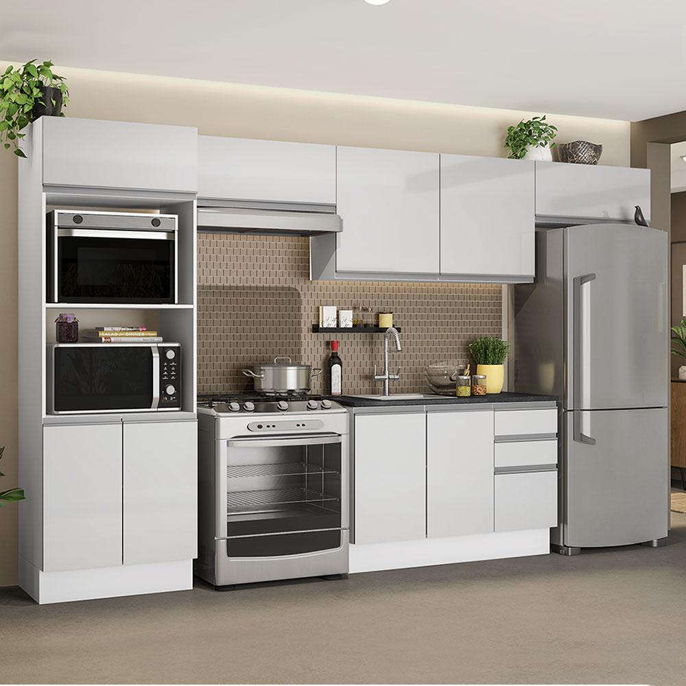 Cozinha Completa Madesa 100% MDF Acordes Com Armário e Balcão Portas Branco Brilho - Home & Living