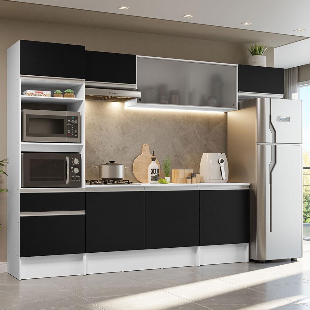 Cozinha Completa Madesa Topazio 300001 com Armário, Balcão e Tampo - Branco/Preto - Home & Living