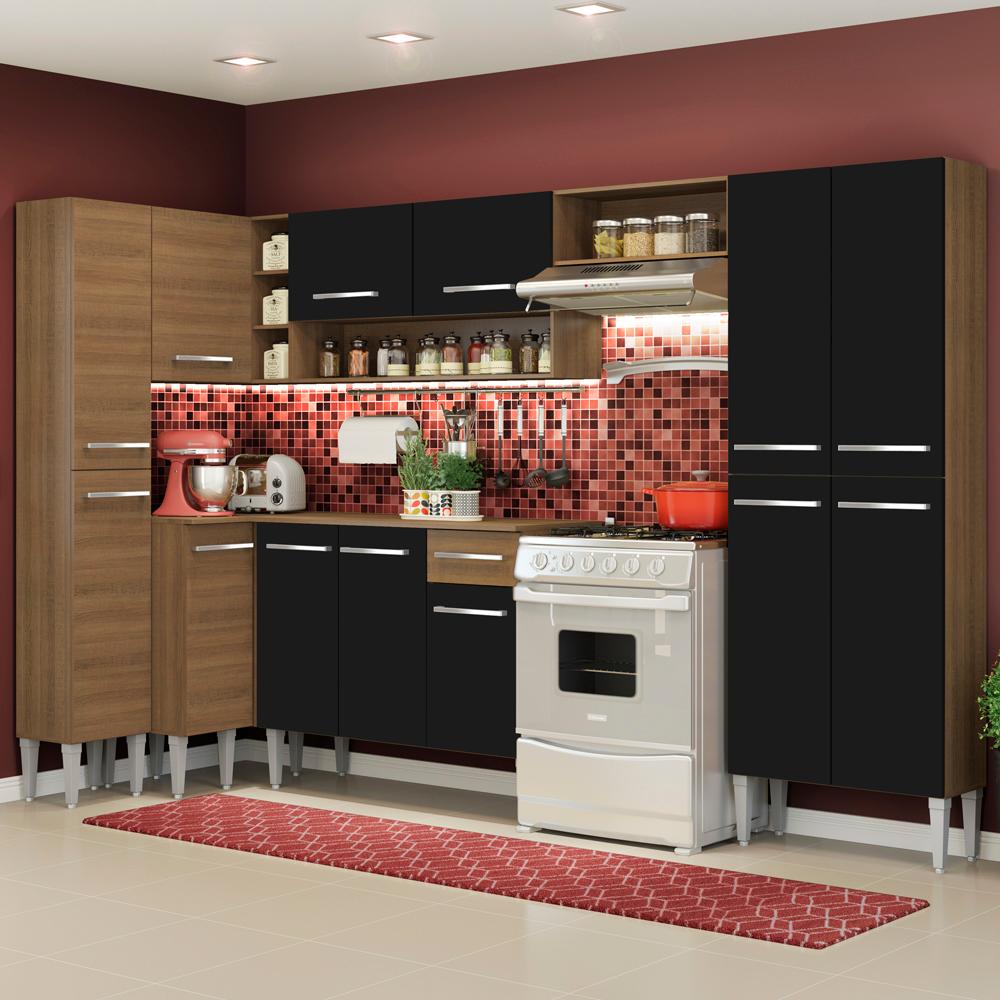 Cozinha Completa de Canto Reto Madesa Emilly Love com Armário e Balcão 13 Portas 1 Gaveta - Home & Living