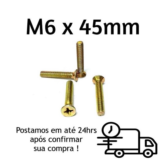 Parafuso Chato Phillips M6 X 45mm Bicromatizado