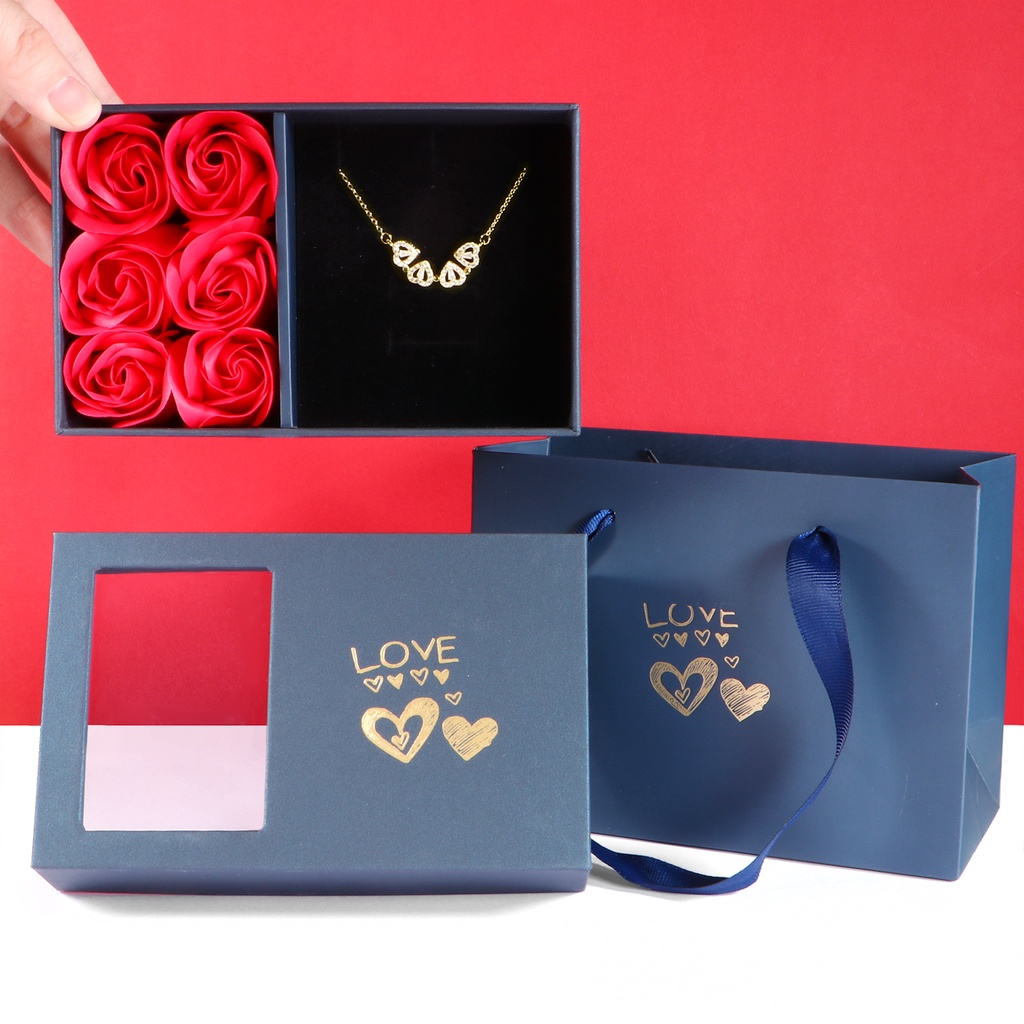 Colar Feminino De Luxo Com Caixa De Flores Artificial Quatro Folhas Pingente Para Namorada Esposa Dia Dos Namorados Presente