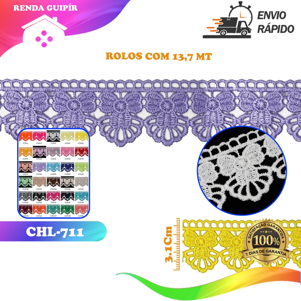Renda Guipir  CHL-711 4.5 Cm -  Rolo C/13.7 Metros